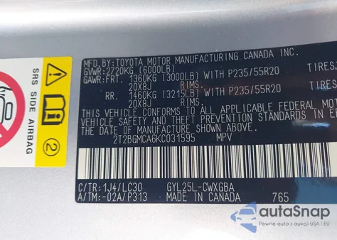 2019 Lexus Rx 450H F Sport z USA, uszkodzony, nr VIN 2T2BGMCA6KC031595